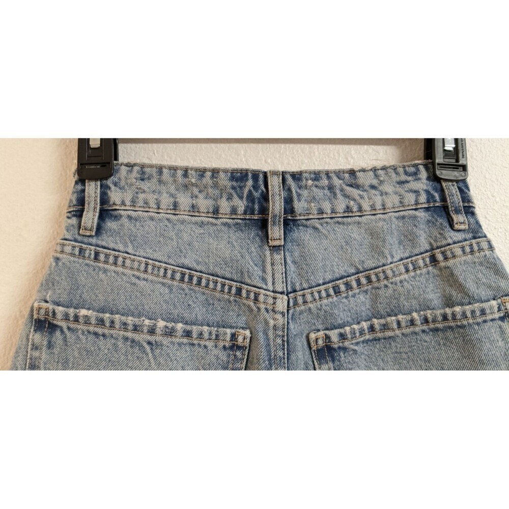 ZARA Women's Cotton Distressed Hem High Waisted Denim Shorts Size 0 - Picture 5 of 8